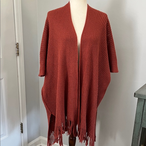 Sweaters - Rust Fringe Open-Front Sweater